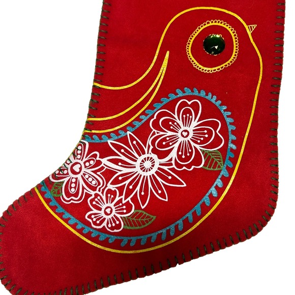 Partridge Christmas Stocking Bird Paisley Gems Sequins Boho Style Old Navy Red - Picture 3 of 7